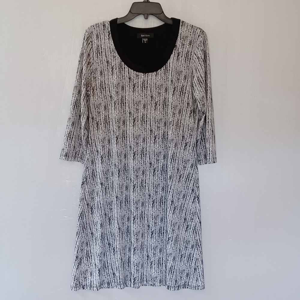 Karen Kane Black White Chevron Zig Zag Shift Dress XL 3/4 Sleeve 1L44538 PRT